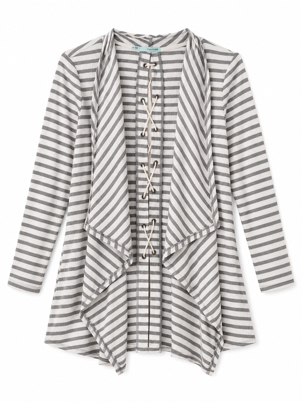 Maurices Women's Gray Striped Open Front Ruffle Cascade Cardigan Size M